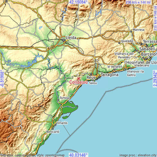 Topographic map of Colldejou