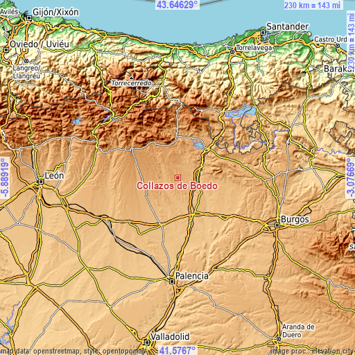 Topographic map of Collazos de Boedo