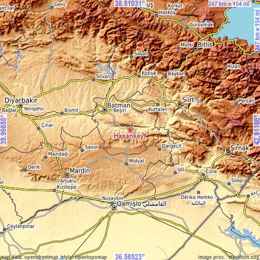 Topographic map of Hasankeyf