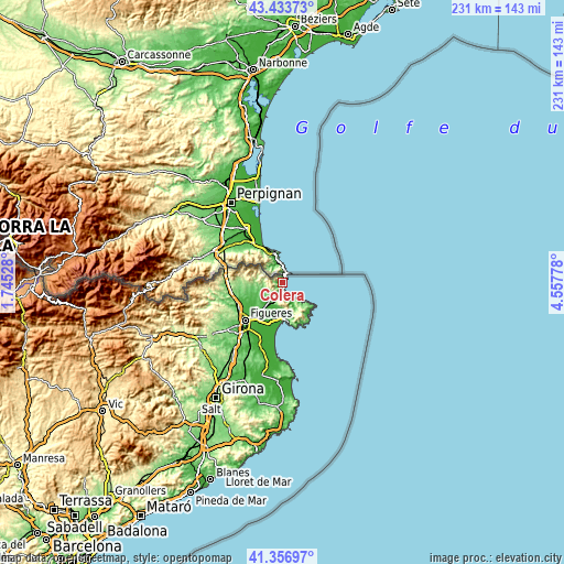 Topographic map of Colera