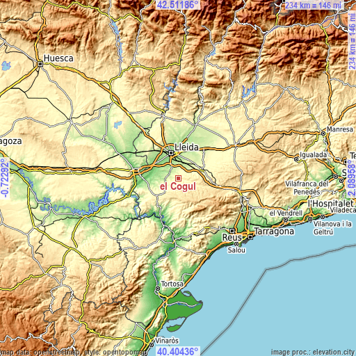 Topographic map of el Cogul