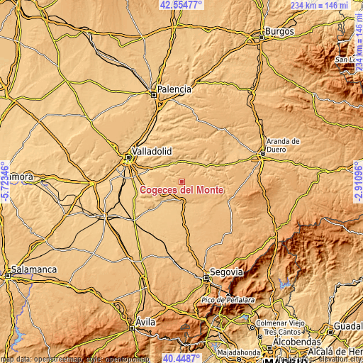 Topographic map of Cogeces del Monte