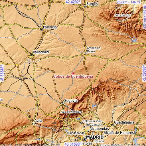 Topographic map of Cobos de Fuentidueña