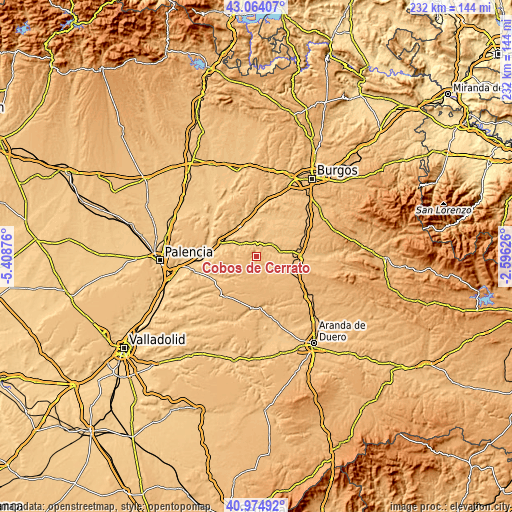 Topographic map of Cobos de Cerrato