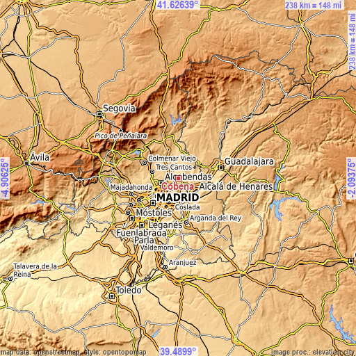 Topographic map of Cobeña