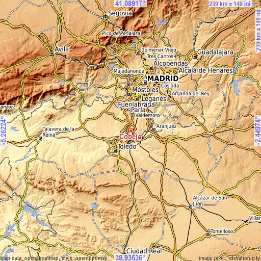 Topographic map of Cobeja