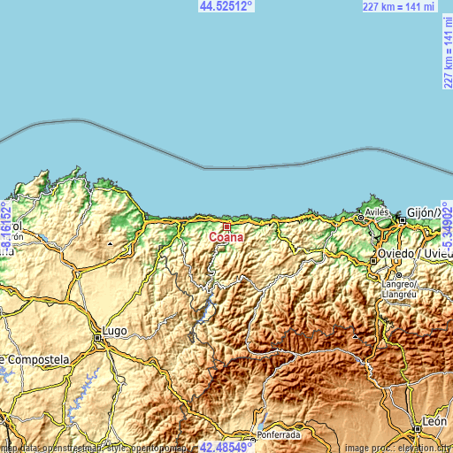 Topographic map of Coaña