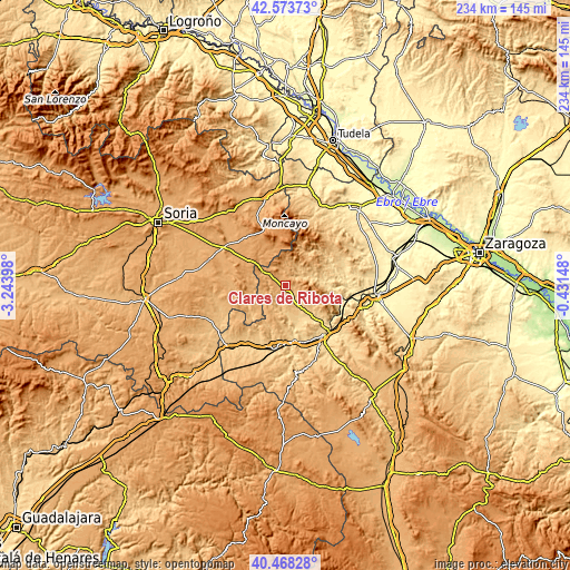 Topographic map of Clarés de Ribota