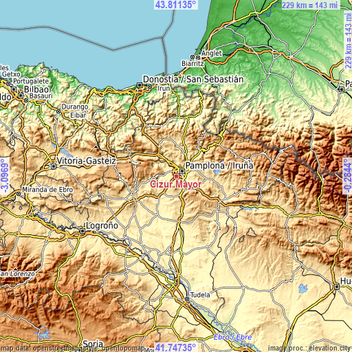 Topographic map of Cizur Mayor