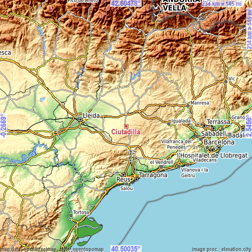 Topographic map of Ciutadilla