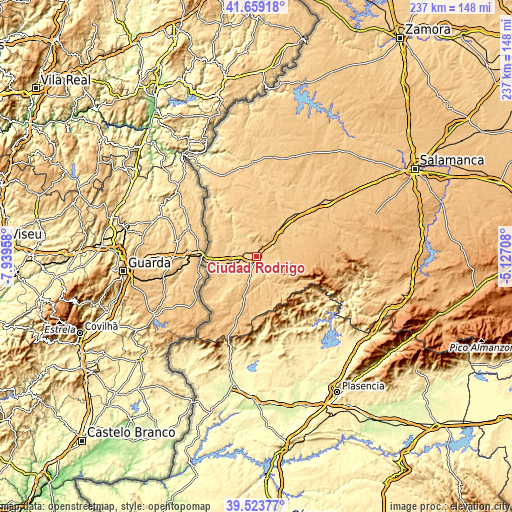 Topographic map of Ciudad Rodrigo