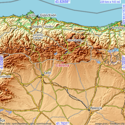 Topographic map of Cistierna