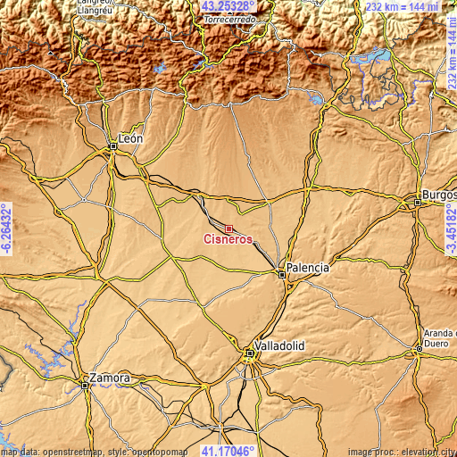 Topographic map of Cisneros