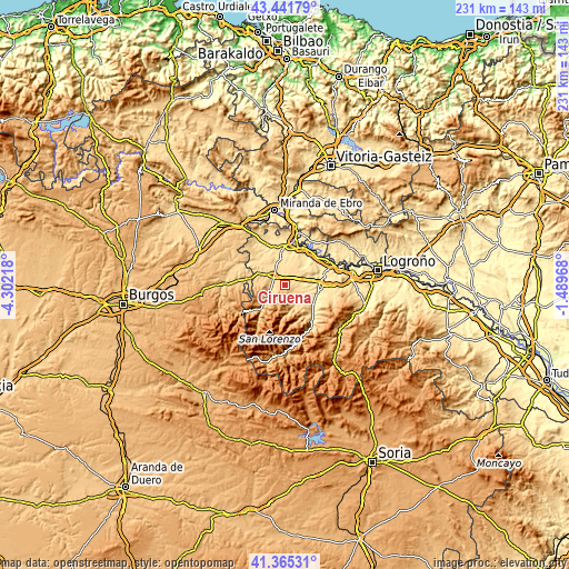 Topographic map of Cirueña