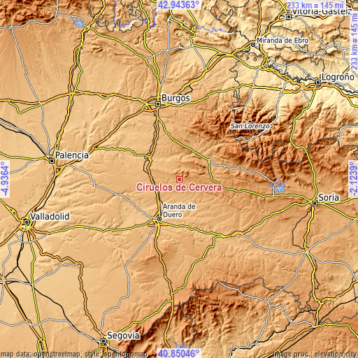 Topographic map of Ciruelos de Cervera