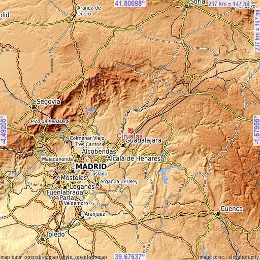 Topographic map of Ciruelas