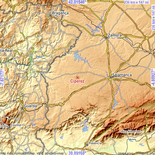 Topographic map of Cipérez