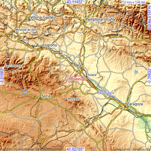 Topographic map of Cintruénigo