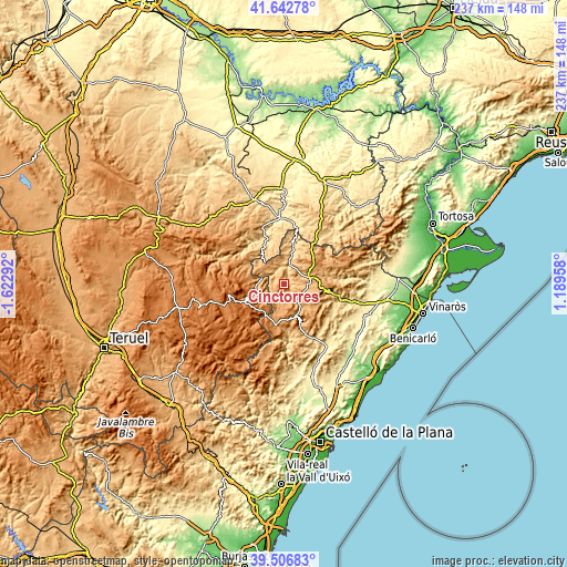 Topographic map of Cinctorres