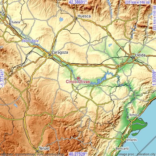 Topographic map of Cinco Olivas