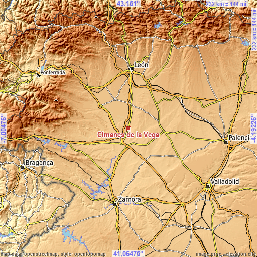 Topographic map of Cimanes de la Vega