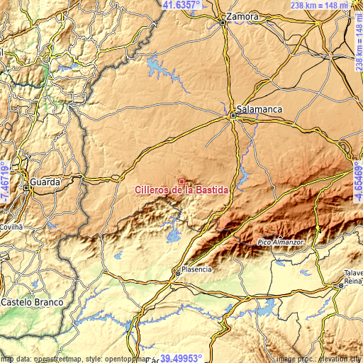 Topographic map of Cilleros de la Bastida