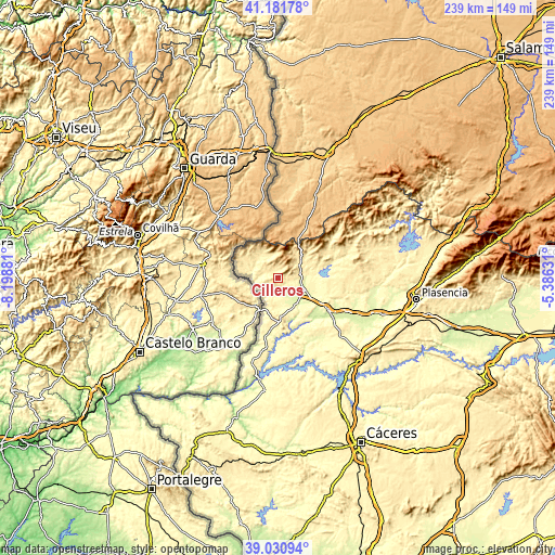 Topographic map of Cilleros