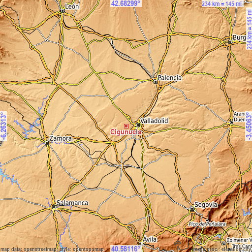 Topographic map of Ciguñuela