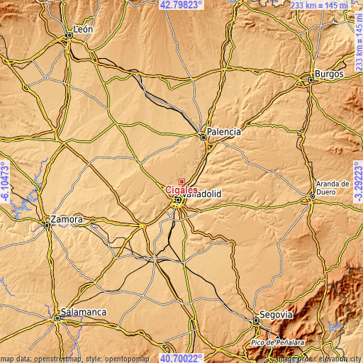 Topographic map of Cigales