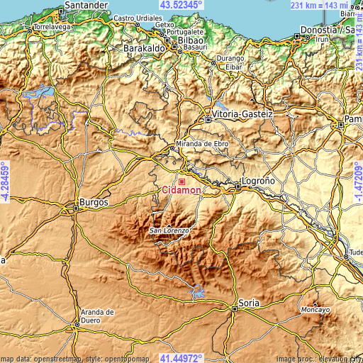 Topographic map of Cidamón