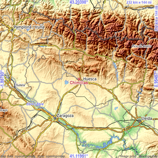 Topographic map of Chimillas