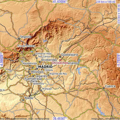 Topographic map of Chiloeches