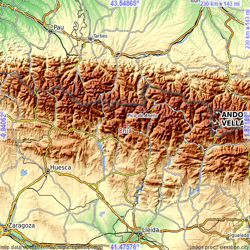 Topographic map of Chía