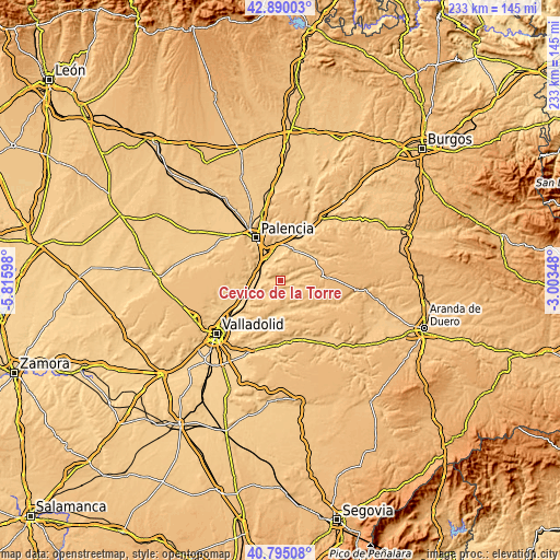 Topographic map of Cevico de la Torre