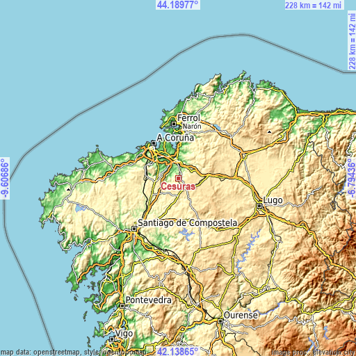 Topographic map of Cesuras