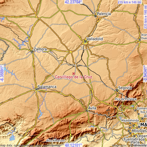 Topographic map of Cervillego de la Cruz