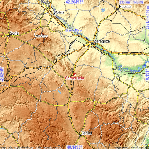 Topographic map of Cerveruela