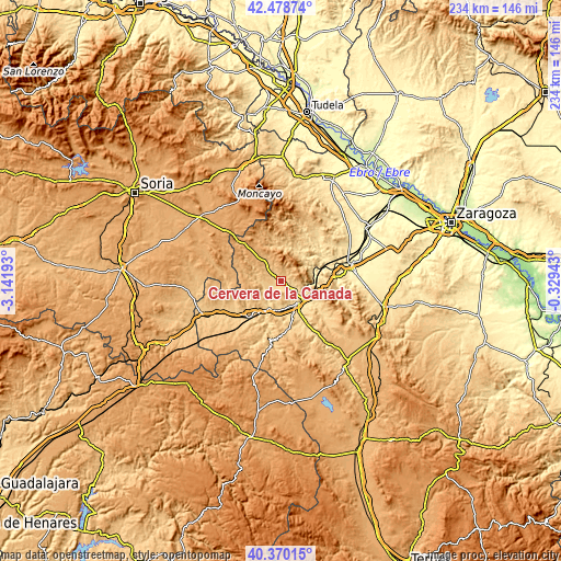 Topographic map of Cervera de la Cañada