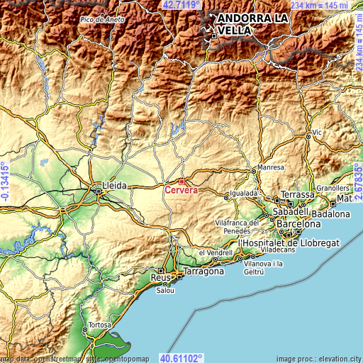 Topographic map of Cervera