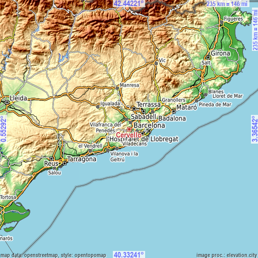 Topographic map of Cervelló