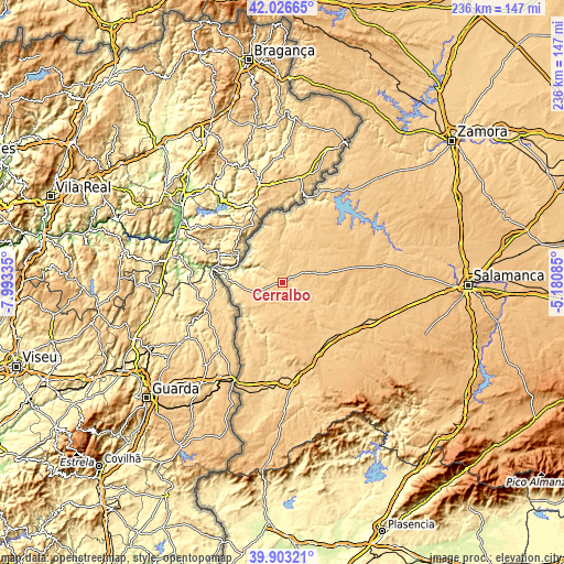 Topographic map of Cerralbo