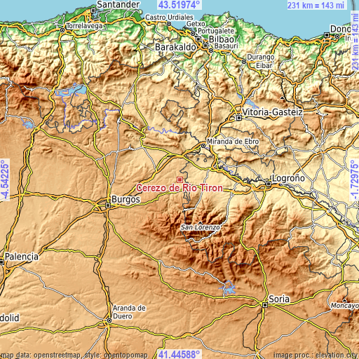 Topographic map of Cerezo de Río Tirón