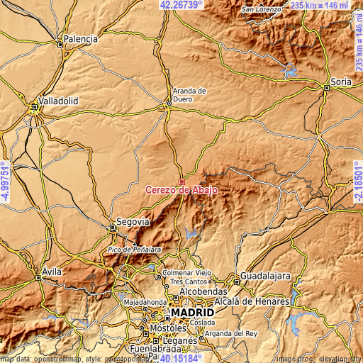 Topographic map of Cerezo de Abajo