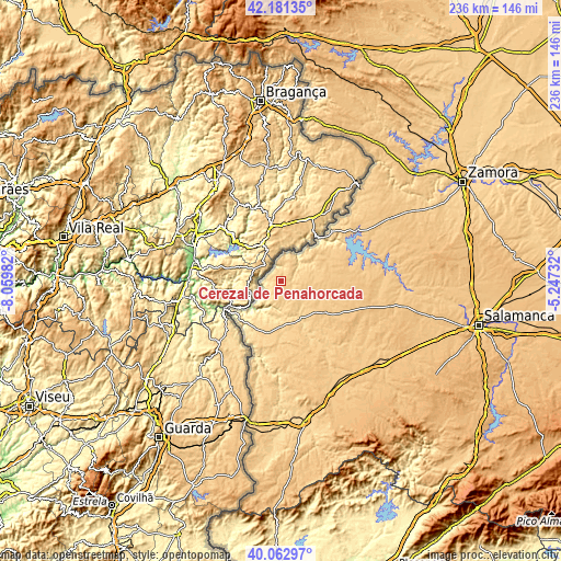 Topographic map of Cerezal de Peñahorcada