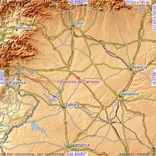 Topographic map of Cerecinos de Campos