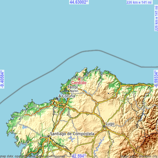 Topographic map of Cerdido