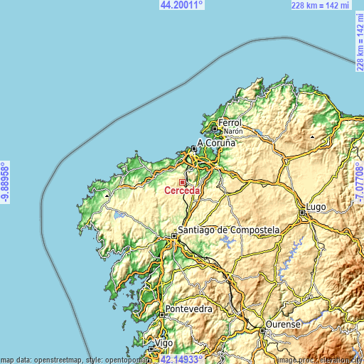 Topographic map of Cerceda