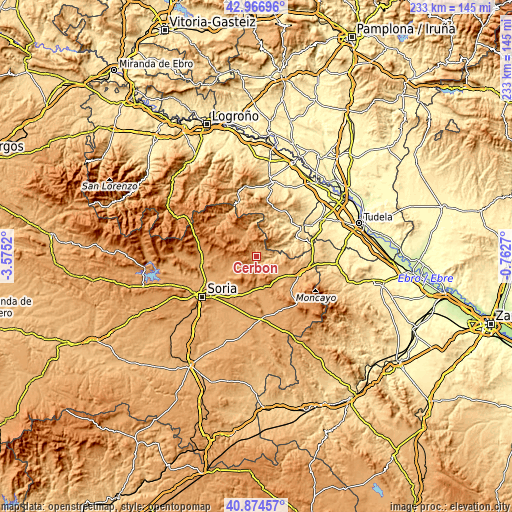 Topographic map of Cerbón