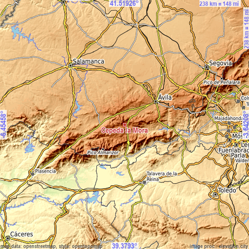 Topographic map of Cepeda la Mora