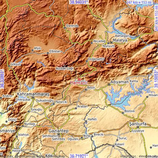 Topographic map of Harmanlı